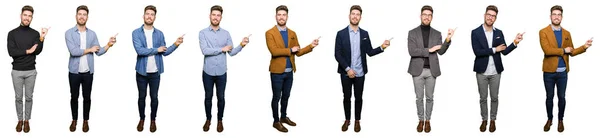 Κολάζ Του Όμορφος Νέος Επιχειρηματικός Άνθρωπος Φορώντας Διαφορετικά Βλέμματα Πάνω — Φωτογραφία Αρχείου