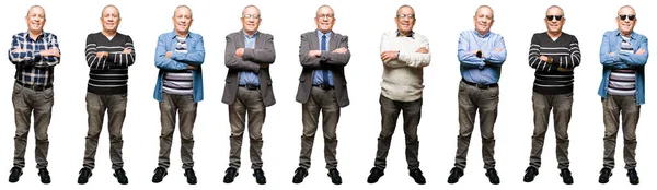 Collage Bell Uomo Anziano Sfondo Bianco Isolato Volto Felice Sorridente — Foto Stock