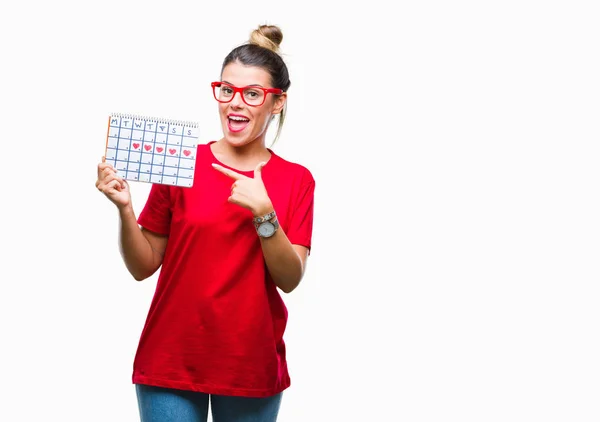 Joven Hermosa Mujer Sosteniendo Calendario Menstruación Sobre Fondo Aislado Muy — Foto de Stock