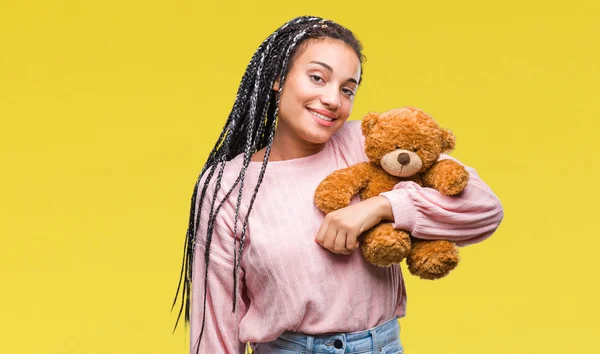 Junge Afrikanisch Amerikanische Mädchen Hält Teddybär Über Isolierten Hintergrund Mit — Stockfoto