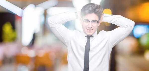 Young Business Man Wearing Glasses Isolated Background Relaxing Stretching Arms — Stock Photo, Image