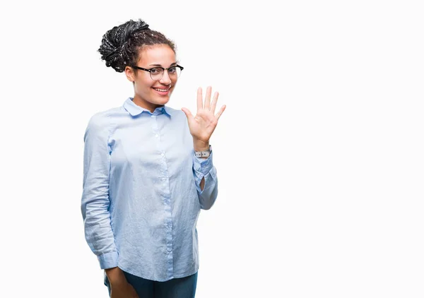Jovem Trançado Cabelo Afro Americano Menina Negócios Vestindo Óculos Sobre — Fotografia de Stock