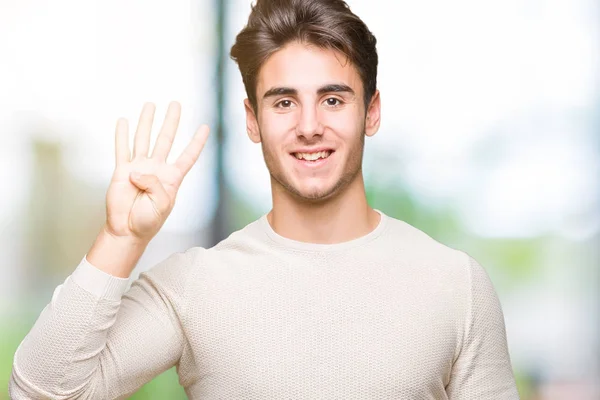 Jovem Homem Bonito Sobre Fundo Isolado Mostrando Apontando Para Cima — Fotografia de Stock