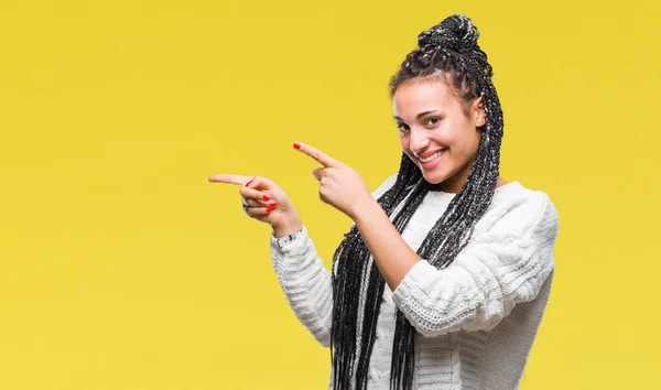 Jovem Trançado Cabelo Afro Americano Menina Vestindo Suéter Sobre Fundo — Fotografia de Stock