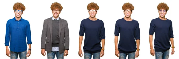 Collage Unga Affärs Man Bär Glasögon Över Isolerad Vit Bakgrund — Stockfoto