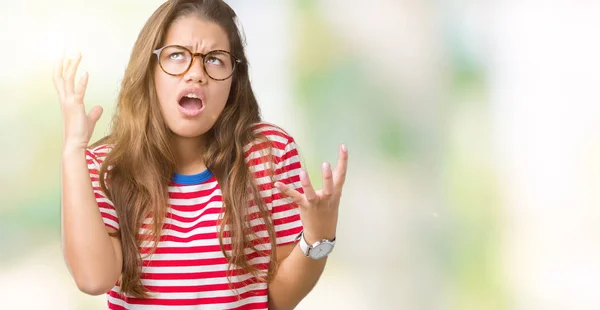 Young Beautiful Brunette Woman Wearing Glasses Stripes Shirt Isolated Background — Stock Photo, Image