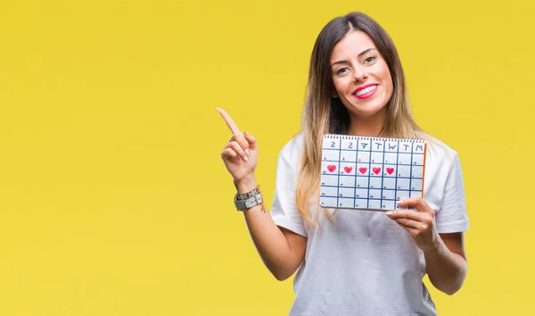 Joven Hermosa Mujer Sosteniendo Calendario Menstruación Sobre Fondo Aislado Muy — Foto de Stock