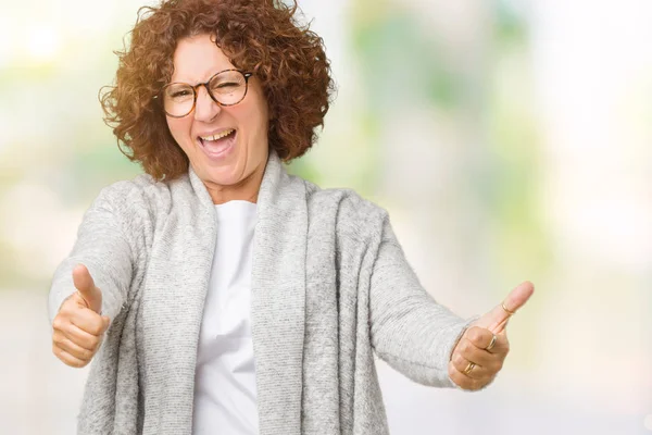 Mooie Middelste Ager Senior Woman Dragen Jas Glazen Geïsoleerde Achtergrond — Stockfoto