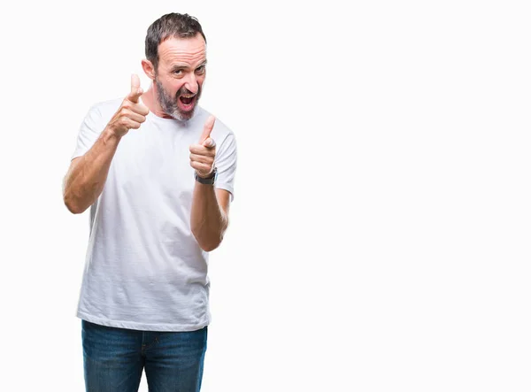 Hombre Mediana Edad Con Una Camiseta Blanca Sobre Fondo Aislado —  Fotos de Stock