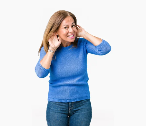 Mulher Bonita Meia Idade Vestindo Camisola Inverno Sobre Fundo Isolado — Fotografia de Stock