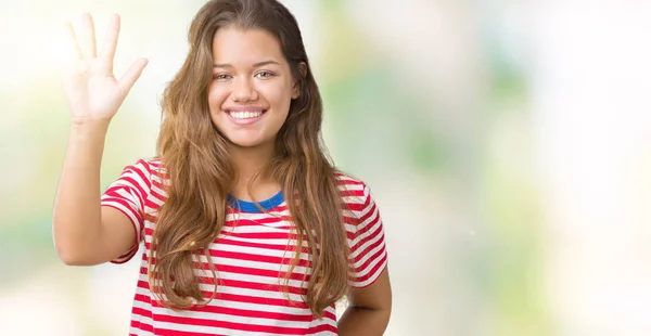 Junge Schöne Brünette Frau Trägt Gestreiftes Shirt Über Isoliertem Hintergrund — Stockfoto