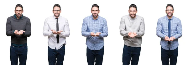 Colagem Homem Negócios Bonito Sobre Fundo Isolado Branco Sorrindo Com — Fotografia de Stock