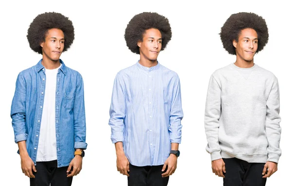 Collage Ung Man Med Afro Hår Över Vita Isolerade Bakgrunden — Stockfoto