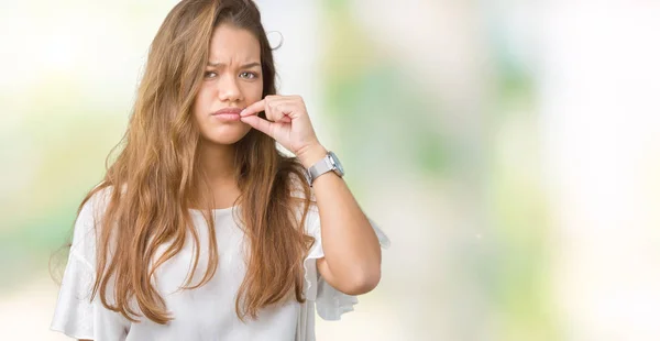 Ung Vacker Brunett Affärskvinna Över Isolerade Bakgrund Mun Och Läppar — Stockfoto