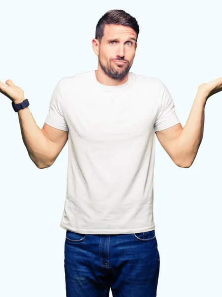 Handsome Man Wearing Casual White Shirt Clueless Confused Expression Arms — Stock Photo, Image