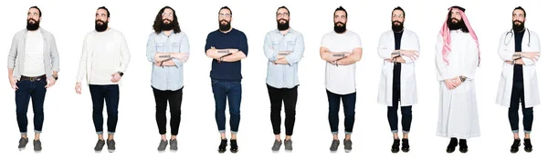 Collage Hombre Joven Con Barba Pelo Largo Sobre Fondo Blanco —  Fotos de Stock