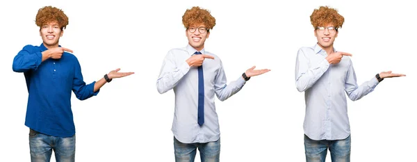 Коллаж Молодых Бизнесменов Мужчина Вьющимися Волосами Очках Изолированном Белом Фоне — стоковое фото