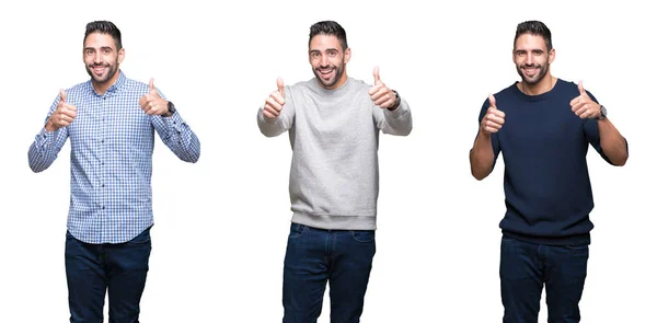 Colagem Homem Negócios Bonito Sobre Branco Isolado Sinal Sucesso Fundo — Fotografia de Stock