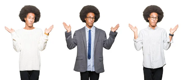 Colagem Jovem Com Cabelo Afro Sobre Fundo Isolado Branco Sem — Fotografia de Stock