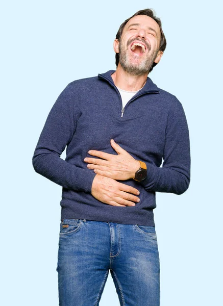 Middle Age Handsome Man Wearing Sweater Smiling Laughing Hard Out — Stock Photo, Image