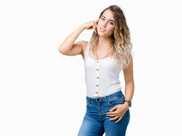 Young Beautiful Blonde Woman Isolated Background Smiling Doing Phone Gesture — Stock Photo, Image