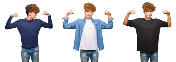 Collage Jeunes Hommes Aux Cheveux Bouclés Sur Fond Blanc Isolé — Photo