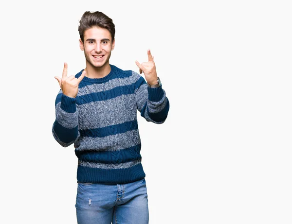 Young Handsome Man Isolated Background Shouting Crazy Expression Doing Rock — Stock Photo, Image