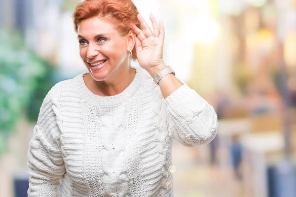 Atrractive Senior Caucasian Redhead Woman Wearing Winter Sweater Isolated Background — Stock Photo, Image