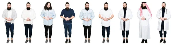 Colagem Jovem Com Barba Cabelos Longos Sobre Fundo Branco Isolado — Fotografia de Stock