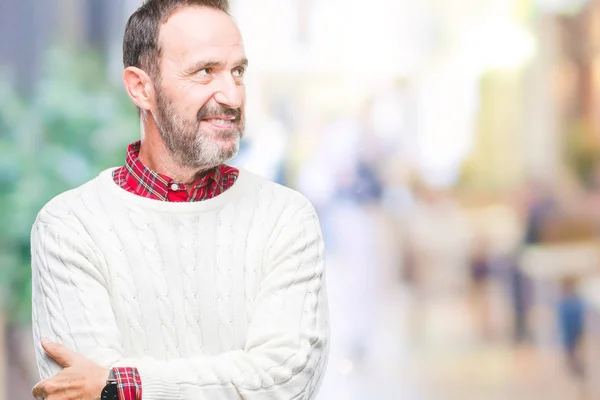 Middle Age Hoary Senior Man Wearing Winter Sweater Isolated Background — Stock Photo, Image