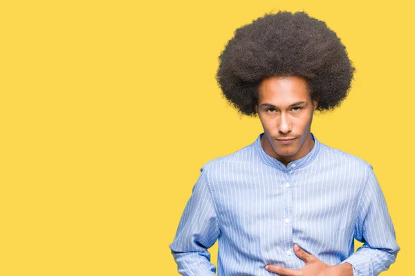 Jovem Afro Americano Com Cabelo Afro Com Mão Estômago Porque — Fotografia de Stock