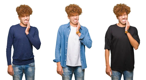Collage Unga Män Med Lockigt Hår Över Isolerad Vit Bakgrund — Stockfoto