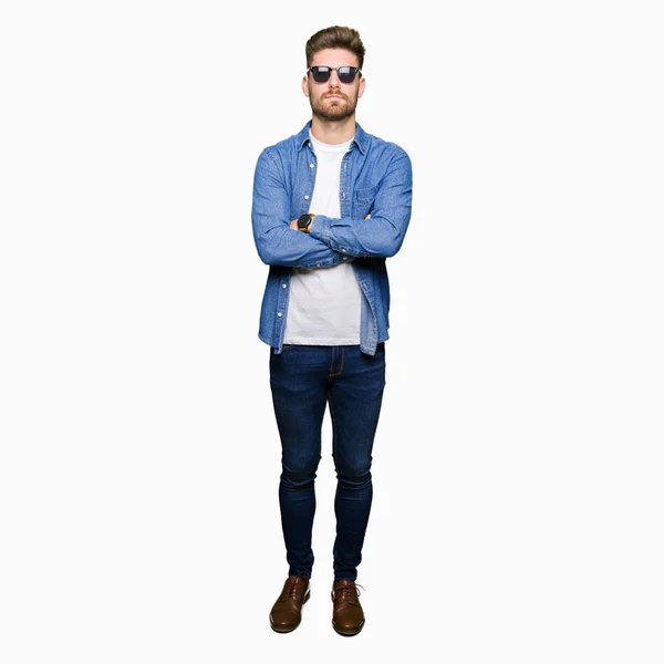 Young Handsome Elegant Man Wearing Denim Jacket Skeptic Nervous Disapproving — Stock Photo, Image