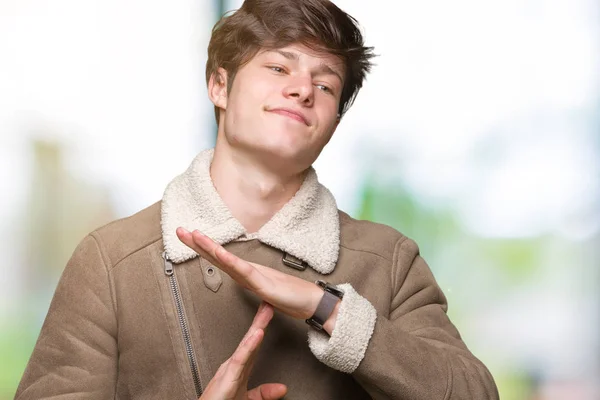 Young Handsome Man Wearing Winter Coat Isolated Background Doing Time — Stock Photo, Image