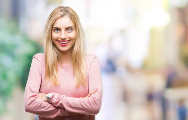 Jonge Mooie Blonde Vrouw Roze Winter Trui Dragen Geïsoleerd Achtergrond — Stockfoto