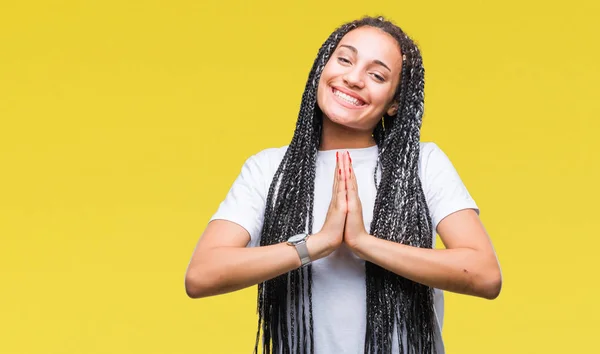 Young Braided Hair African American Girl Isolated Background Praying Hands — Stock Photo, Image