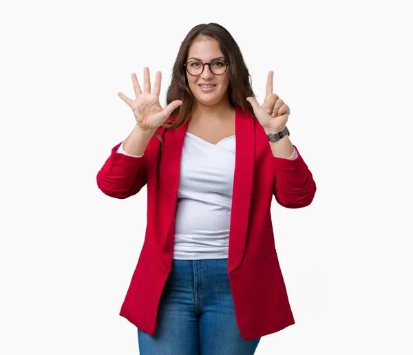 Vackra Storlek Ung Affärskvinna Bär Eleganta Jacka Och Glasögon Över — Stockfoto