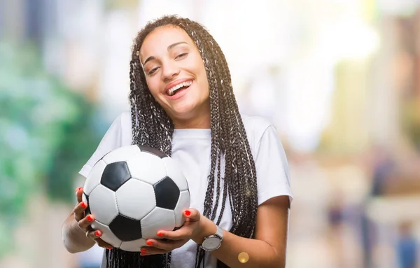 Junge Geflochtene Haare Afrikanisch Amerikanische Mädchen Hält Fußball Über Isolierten — Stockfoto