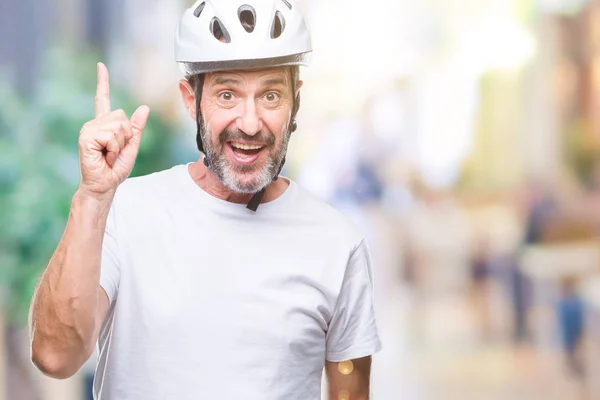 Homem Ciclista Hoary Sênior Meia Idade Usando Moto Segurança Helment — Fotografia de Stock