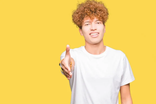 Young Handsome Man Afro Hair Wearing Casual White Shirt Smiling — Stock Photo, Image