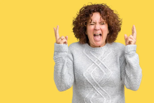 Bella Donna Anziana Mezza Età Che Indossa Maglione Invernale Sfondo — Foto Stock