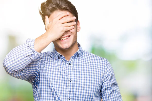 Young Handsome Business Man Isolated Background Smiling Laughing Hand Face — Stock Photo, Image