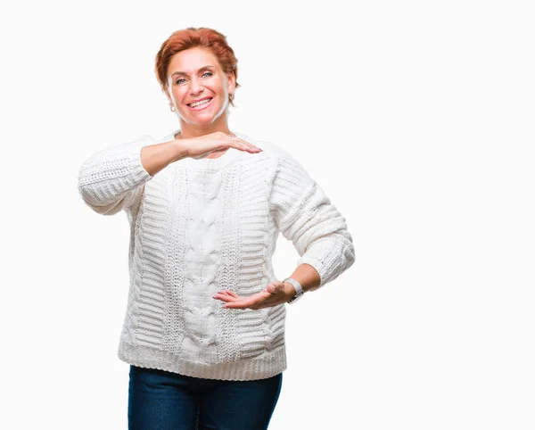 Atrractive Senior Caucasian Redhead Woman Wearing Winter Sweater Isolated Background — Stock Photo, Image