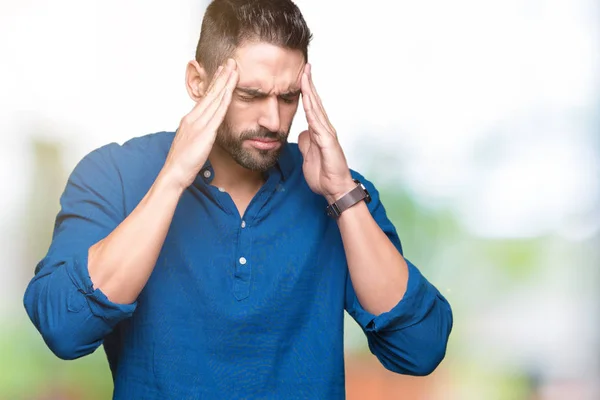 Joven Hombre Guapo Sobre Fondo Aislado Con Mano Cabeza Para —  Fotos de Stock