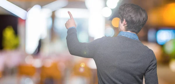 Young Handsome Elegant Man Isolated Background Posing Backwards Pointing Finger — Stock Photo, Image