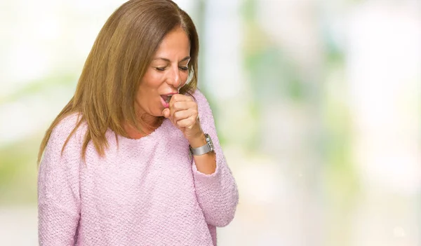 Schöne Erwachsene Frau Mittleren Alters Die Winterpullover Über Isoliertem Hintergrund — Stockfoto