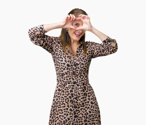 Hermosa Mujer Rica Madura Mediana Edad Con Vestido Leopardo Sobre —  Fotos de Stock