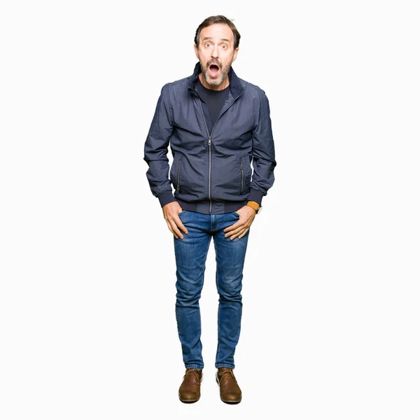 Middle Age Handsome Man Wearing Jacket Afraid Shocked Surprise Expression — Stock Photo, Image