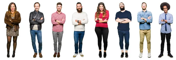 Collage Personas Sobre Fondo Blanco Aislado Rostro Feliz Sonriendo Con — Foto de Stock