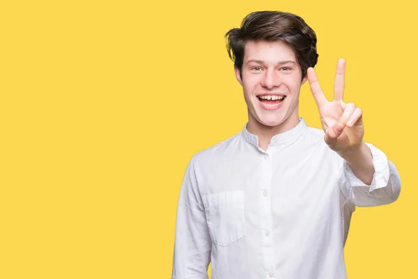Junger Gutaussehender Geschäftsmann Über Isoliertem Hintergrund Der Mit Fingern Nummer — Stockfoto